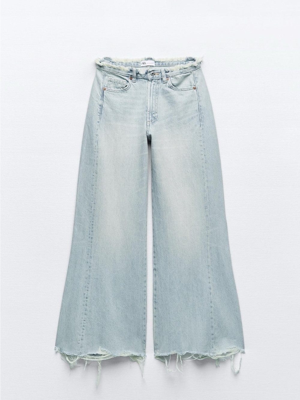 Zara mid rise frayed waistband wide leg jeans